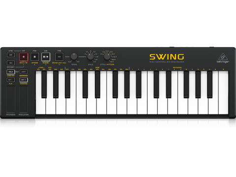 MIDI-контроллер Behringer Swing оснащенный 64-шаговым секвенсором с 8-нотной полифонической секвенцией