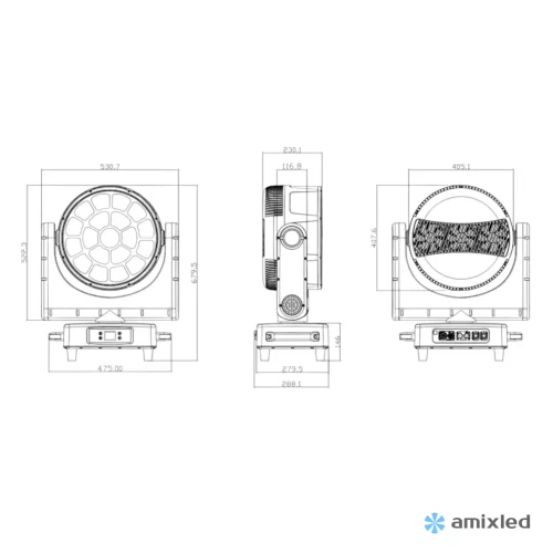 Amixled WASH 19x80 IP66 LX Вращающаяся голова Wash, 19x80 Вт., RGBW, LED-кольцо, IP66