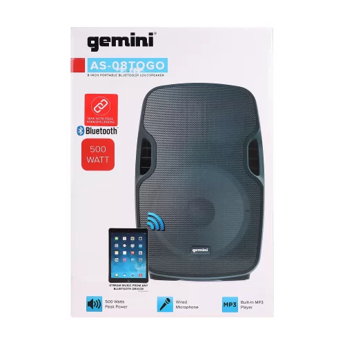 Gemini AS-08TOGO Портативная АС, 200 Вт., 8", MP3, Bluetooth