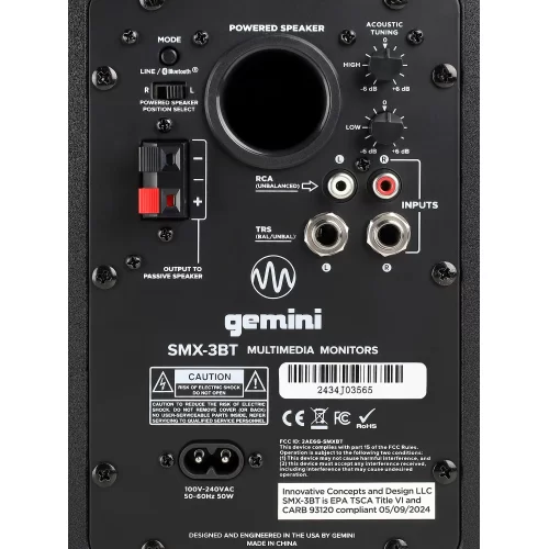 Gemini SMX-3BT Студийные мониторы, 50 Вт., 3,5", Bluetooth