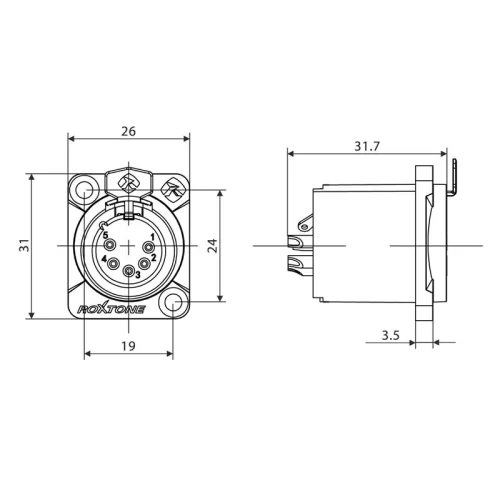 Roxtone RX5FDWP-NG Разъем XLR панельный мама 5-ти контактный, IP66