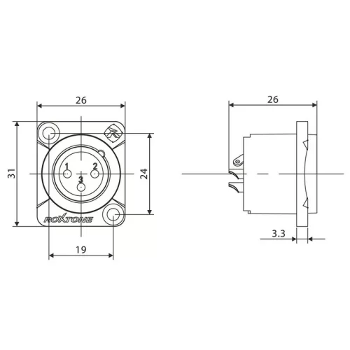 Roxtone RX3MDWP-BG Разъем cannon (XLR) панельный папа 3-х контактный