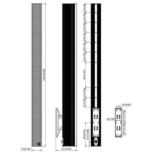 Audac KYRA12/OW Звуковая колонна, 120 Вт.- 12 Ом; 40/20/10 Вт.- 100В, 12х2", IP55