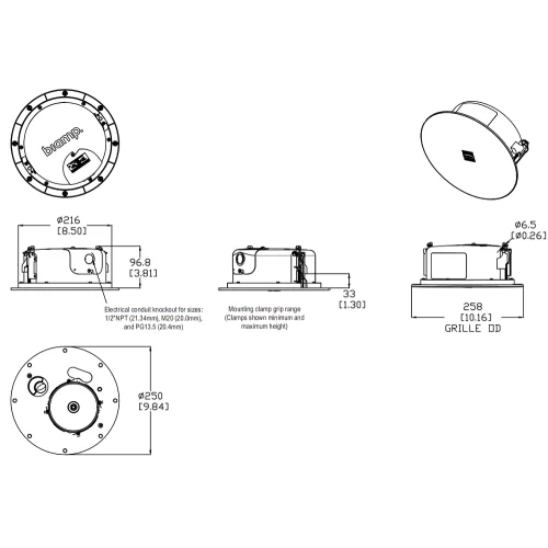 Biamp DX-IC4LP-W Встраиваемая АС, 7,5/15/30 Вт.-100 В; 60 Вт. - 8 Ом., 4,5"