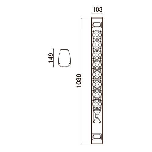 Prestel WCL-308 Звуковая колонна, 30/60/120 Вт. - 100В; 240 Вт. - 4Ом., 8х3"