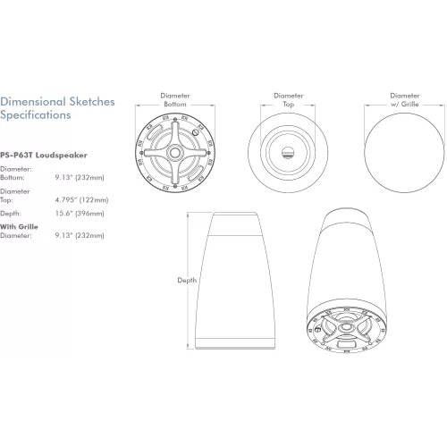 Sonance PS-P63T White Подвесная АС, 6,5", 60/30/15 Вт - 70/100 В, 150 Вт - 8 Ом, Пара